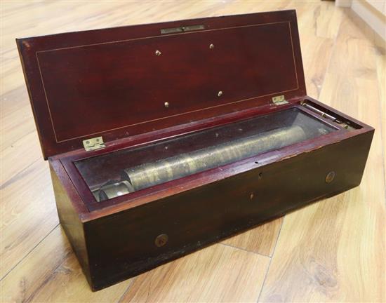 A 19th century Swiss rosewood cylinder music box, single-piece steel comb stamped LF